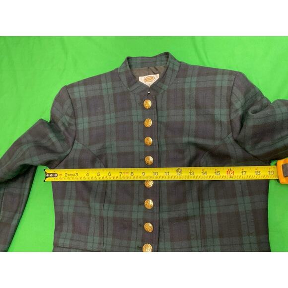 Vtg Talbots Women’s Wool Navy Green Tartan gold buttons military-style blazer 6 - Picture 8 of 16